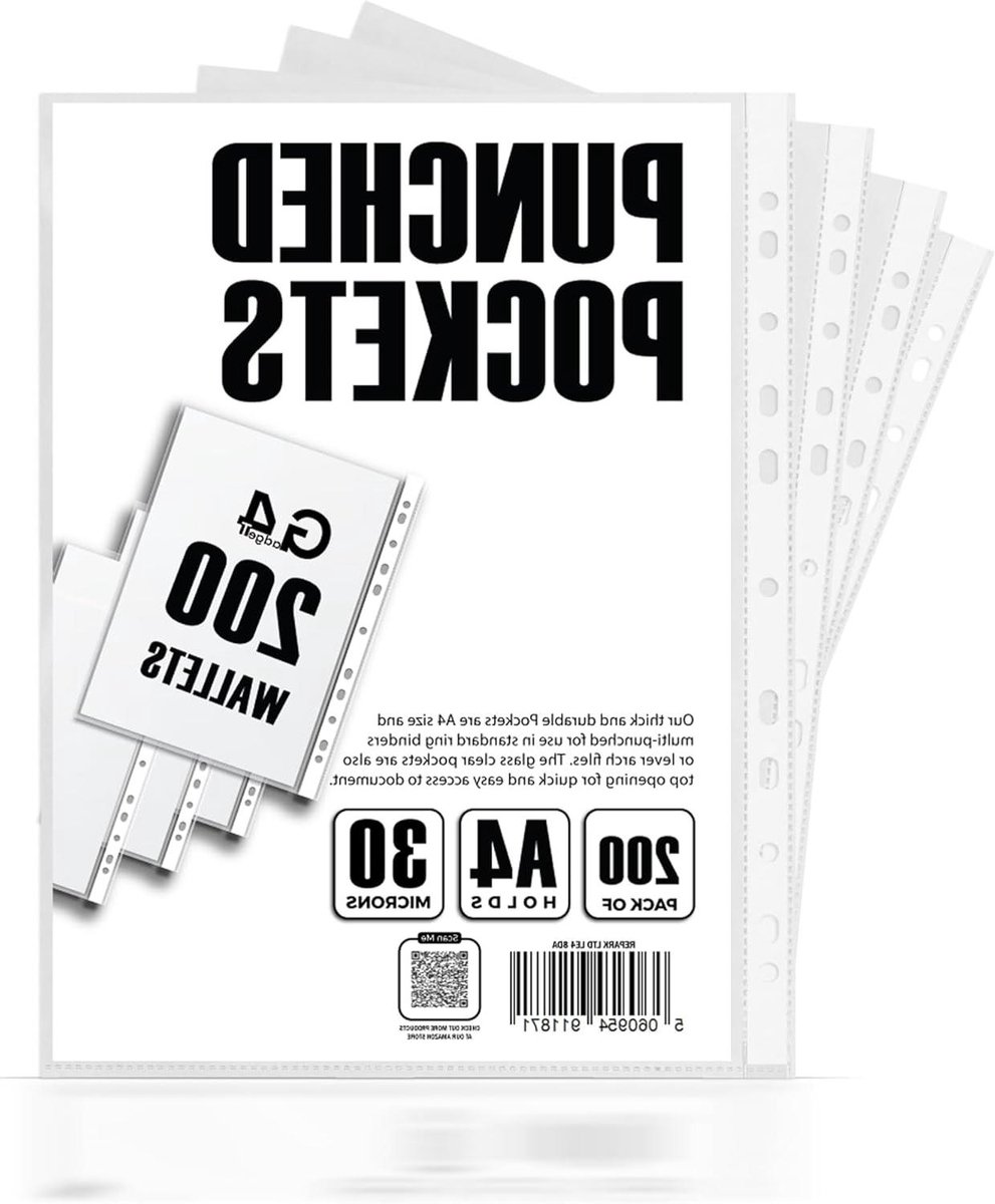 200 Pcs A4 Plastic Punching Bags 30 Micron for Folders Filing Wallets Sleeves