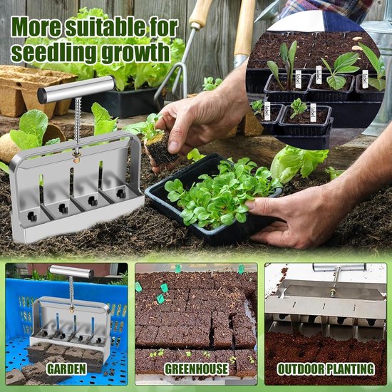 Handmatige Aardbalpers - Bodemblokker Maker - Planten Kweken - 4 Cellen Ontwerp - 19x5x21 cm - Zilver — afbeelding 3
