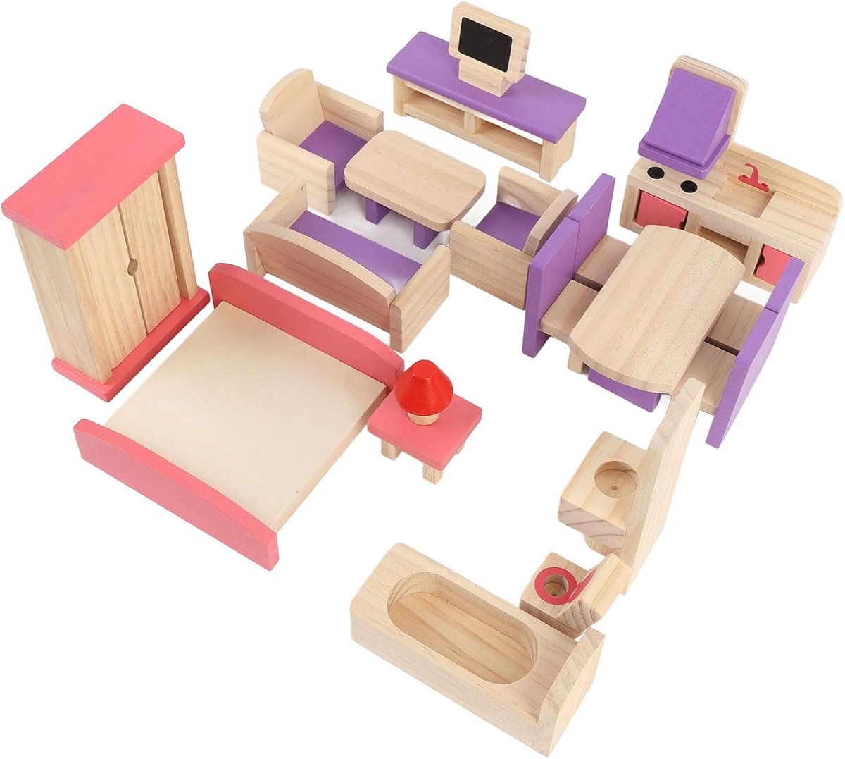 Houten Kindermeubels - Speelgoed Meubilair - Fantasie Spel - 19 Delige Set - 19.99 x 17.98 x 12.98 cm