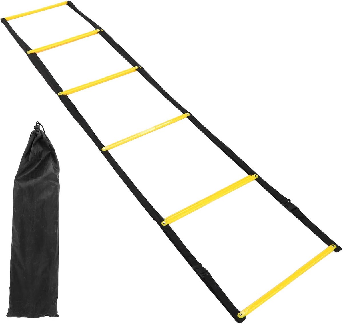 Snelheidsladder Training - Voetenwerk Oefenladder - Voetbal Behendigheid - Antislip Textuur - 4.4 Meter 10 Sporten - Zwart
