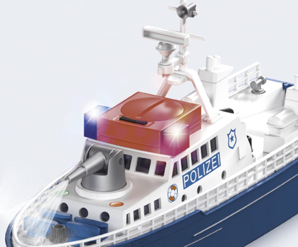 SIKU 5401, Politieboot, kunststof, blauw/wit, waterkanon, licht en geluid, achterklep, incl. boei – foto 3