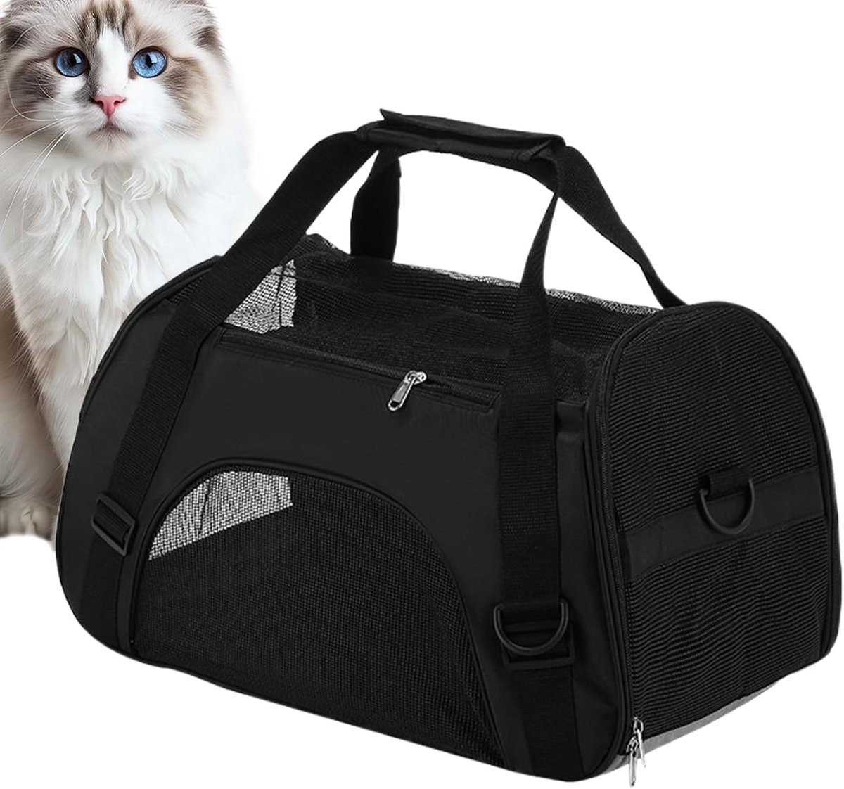 Huisdier Transportbox - Draagbare Reistas - Veilig Reizen - Ademend Waterdicht - 53 x 36 x 26 cm - Zwart