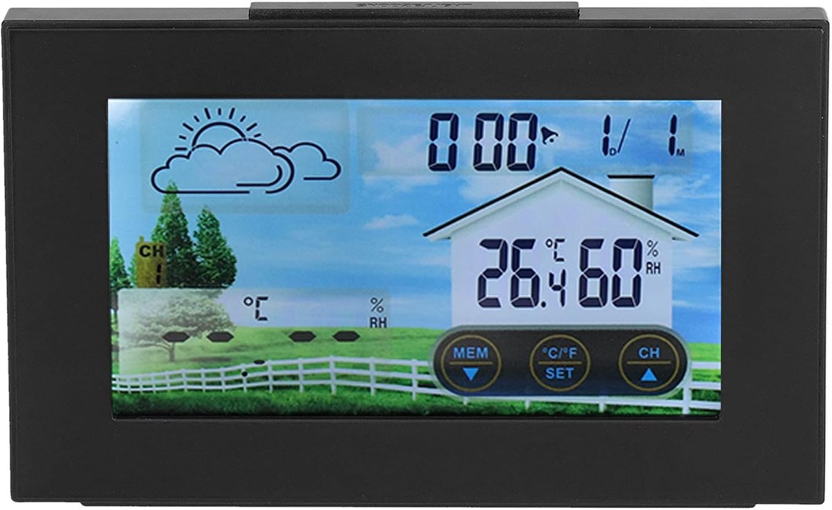 Weerstation Klok - Weerdisplay Thermometer - Binnen Buiten - Kleuren Touchscreen - 15 x 9.5 x 4 cm