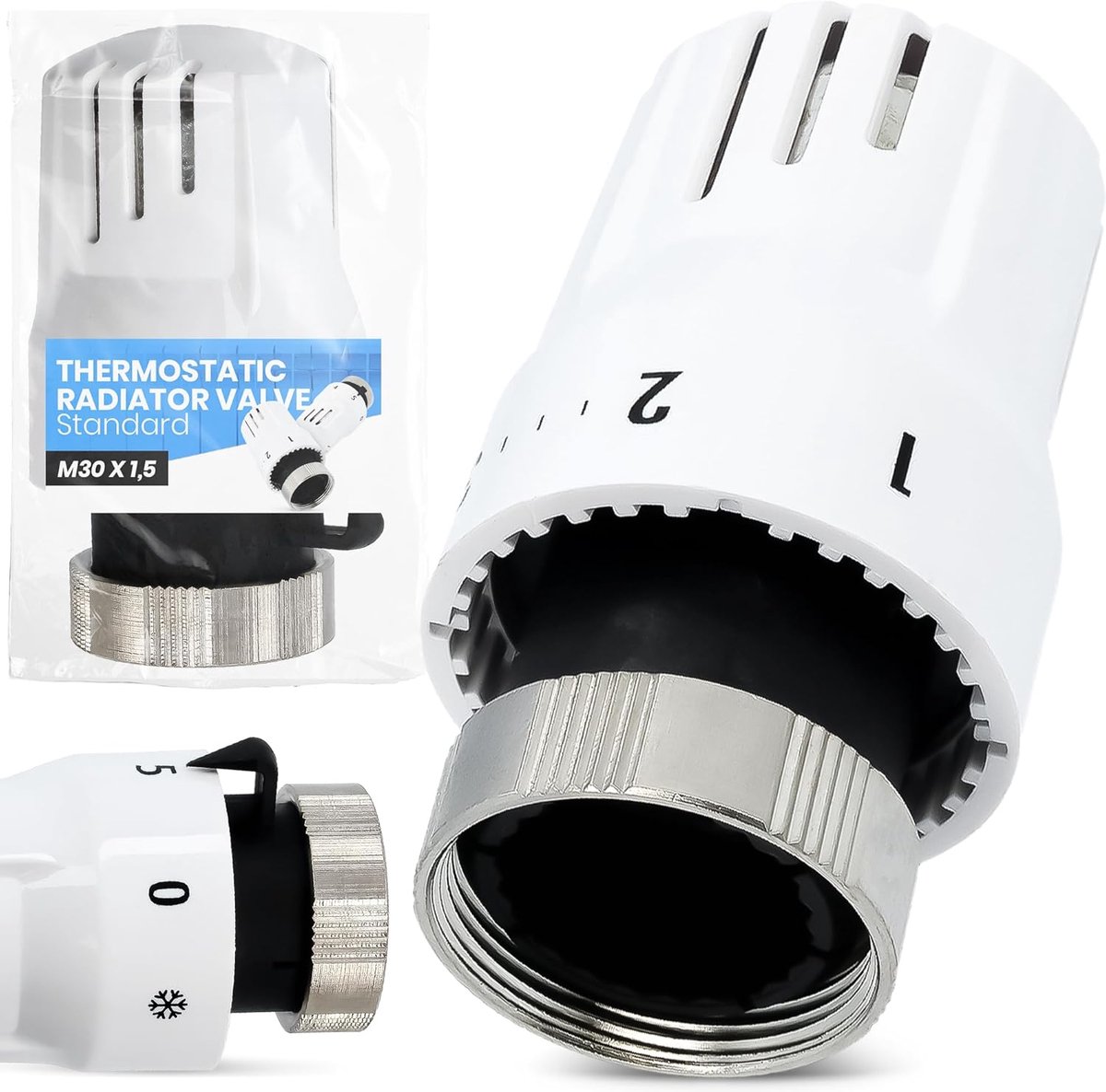 Thermostatische Radiator Knop - Verwarming Klep - Energiebesparing Thuis - Instelschaal 0-5 - 4.5x8x4.5cm - Wit