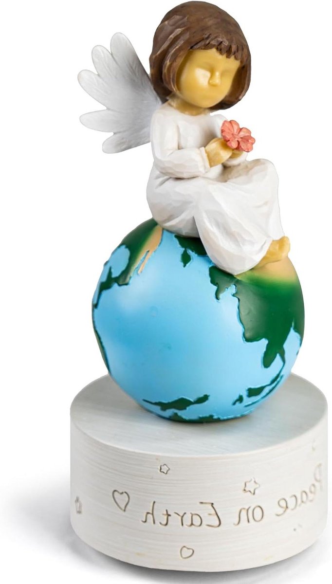Engel Muziekdoos - Hars Beeldje - Religieuze Decoratie - Speelt Amazing Grace - 10x10x20 cm - Meerkleurig