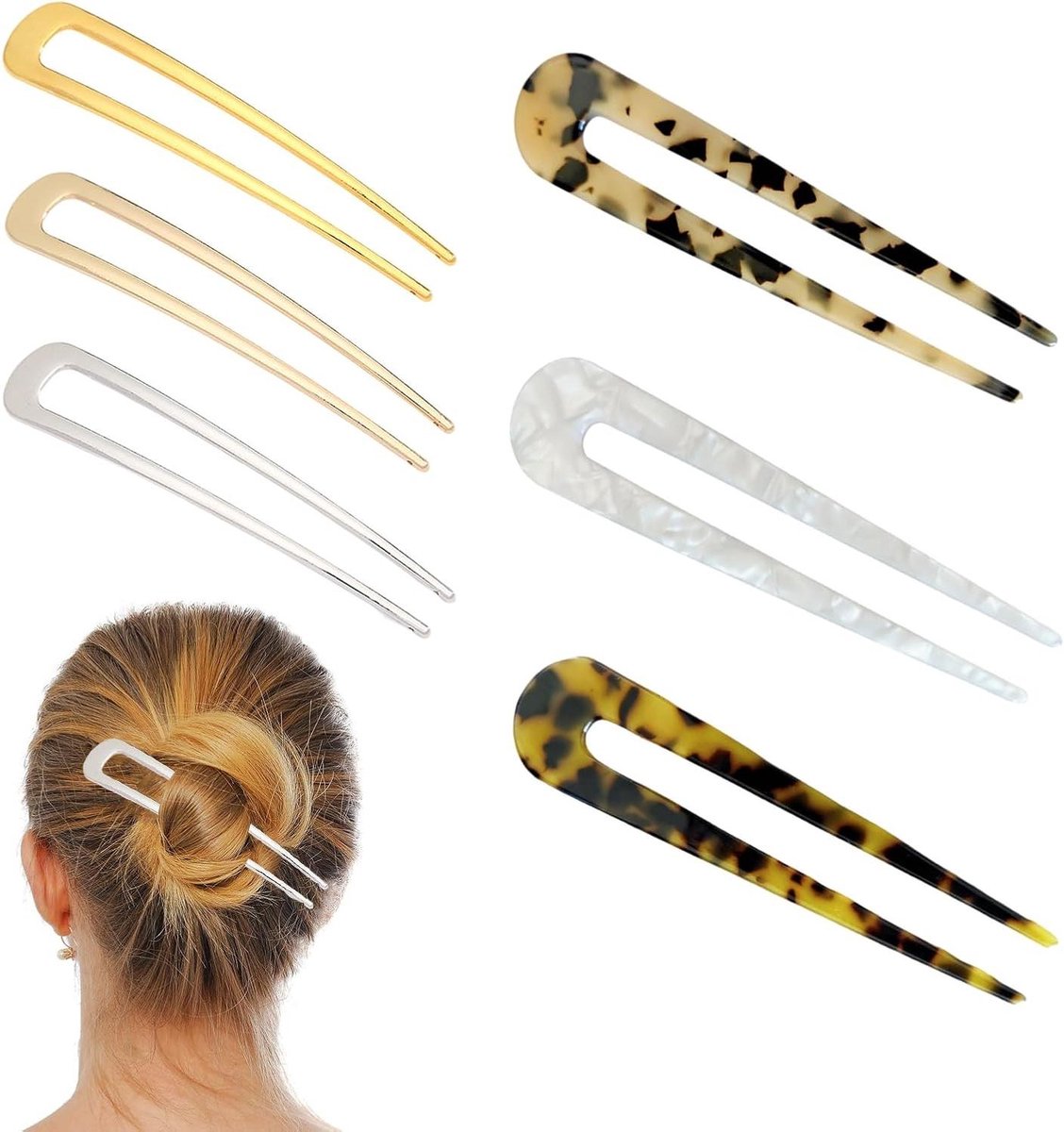 Haarspelden Set - U-vormige Spelden - Haar Styling - Voor Dik Haar - 6 Stuks - Gekleurd