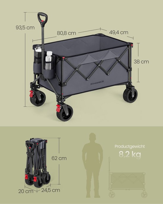 SONGMICS GFW115G01 - Opvouwbare Bolderkar - 150 L Capaciteit - Draagvermogen tot 150 kg - Met 4 Afneembare Wielen van Songmics — afbeelding 5
