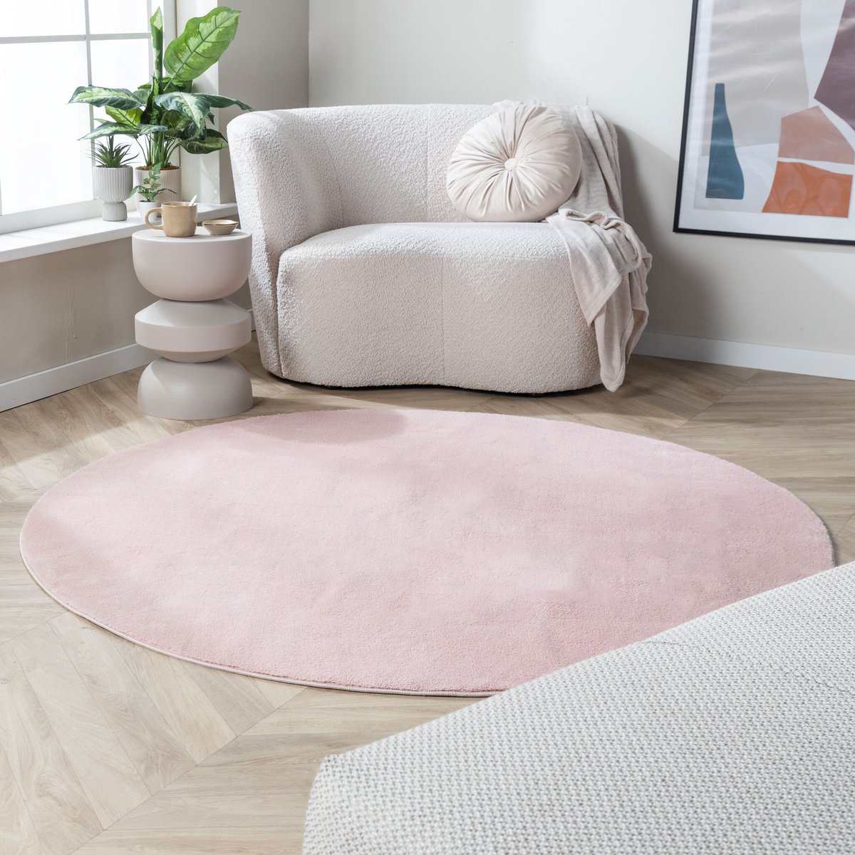 NATURL. Rond wasbaar vloerkleed - Vivid Roze - Ø 100cm