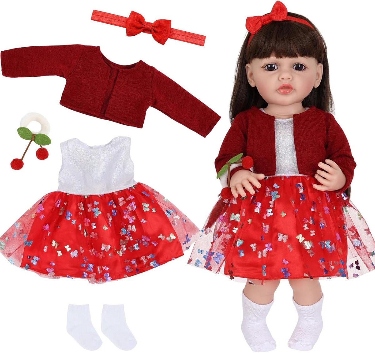 Babypopkleding 5 Stuks - Poppenkleding Set - Poppen Aankleden - Zachte Stof - 50-55 cm - Rood