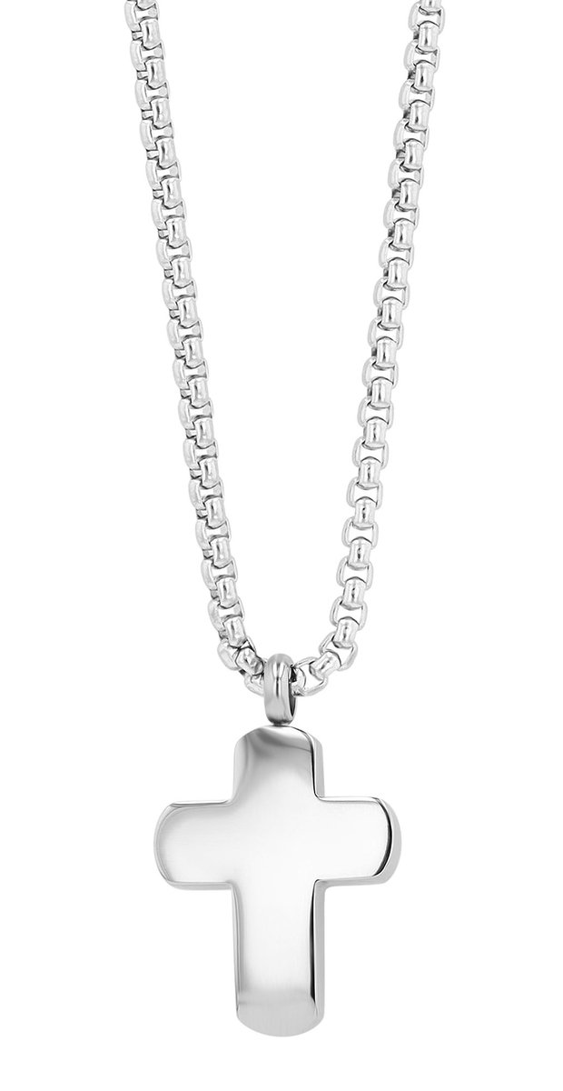 AKZENT Accent unisex ketting met hanger Galadria roestvrijstalen kruishanger, zilverkleurig, 61 cm