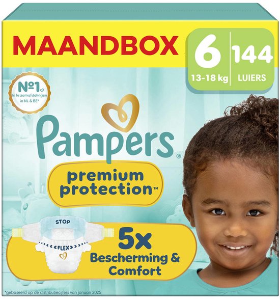 Pampers Premium Protection Maat 6, 144 Luiers, 13kg-18kg