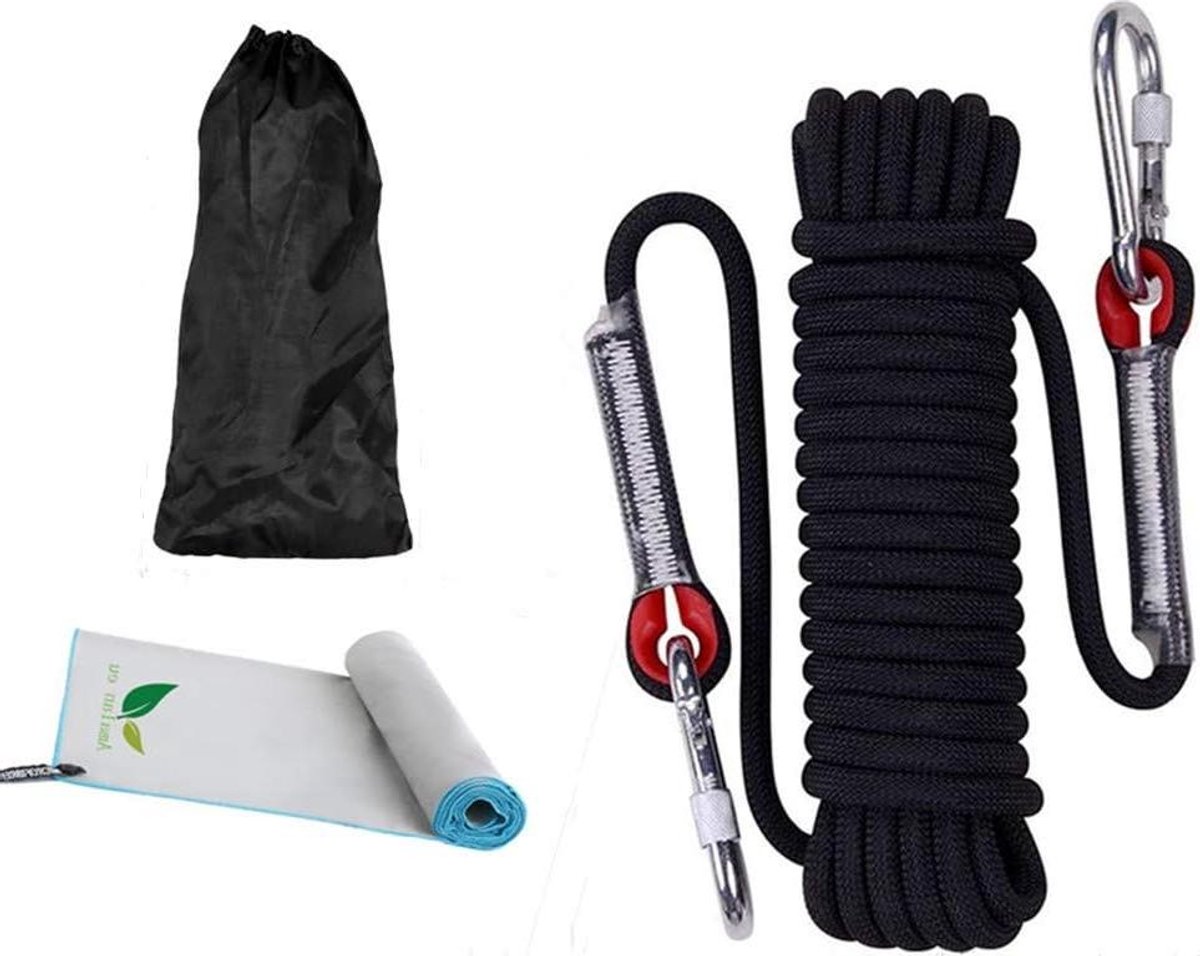 Multifunctioneel Touw - Klimtouw Outdoor - Redding en Klimmen - 1200kg Draagkracht - 10mm Dikte 20 Meter - Zwart