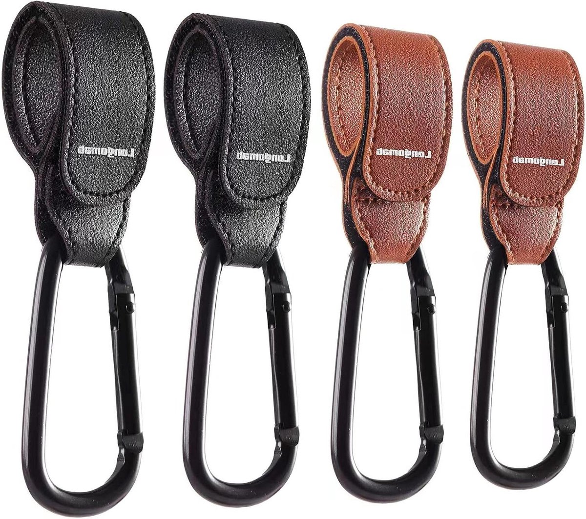 Baby Kinderwagen Haken - Universele Clips - Spullen Ophangen - Extra Sterke Sluiting - 25.9 x 17.8 cm - Zwart Bruin