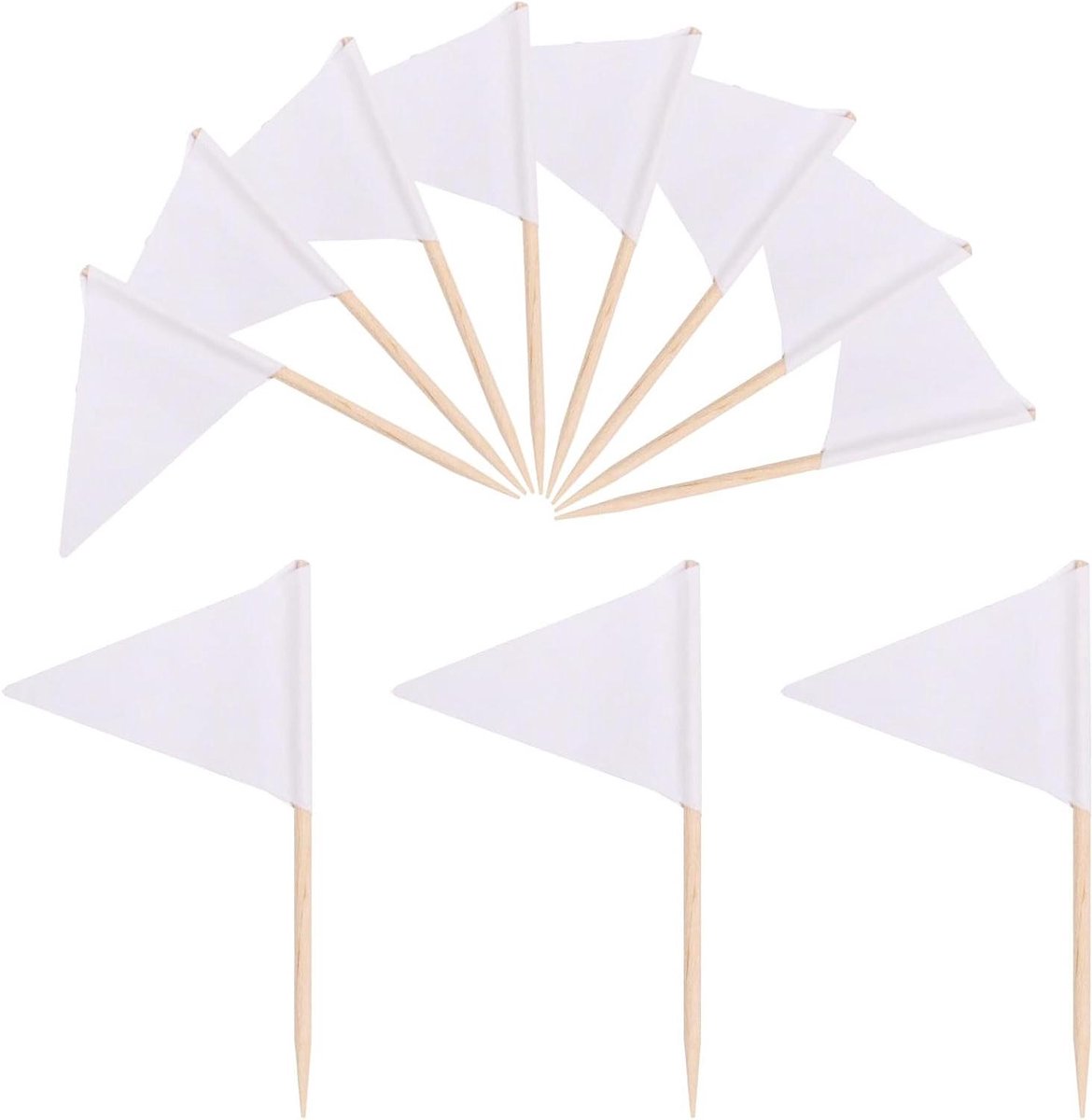Witte Tandenstoker Vlaggen - Mini Vlag Stokjes - Cupcake Decoratie - Blanco DIY Ontwerp - 100 Stuks - Wit