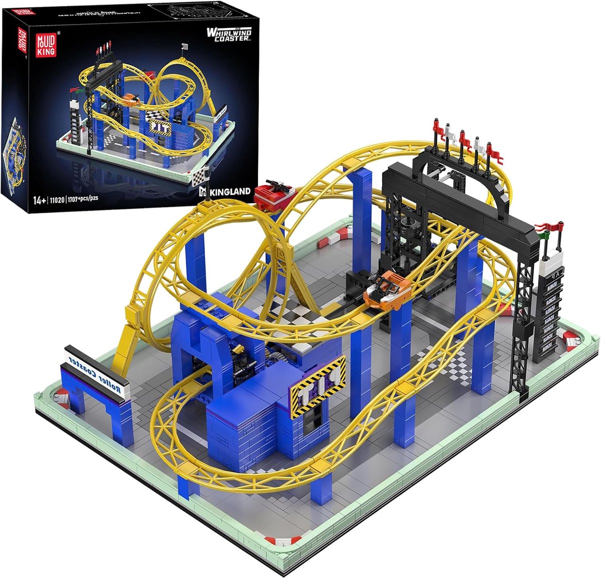 Achtbaan Bouwset - Klemstenen Pretpark - Bouwen en Spelen - Met Motor - 38.3 cm x 53.8 cm - Geel