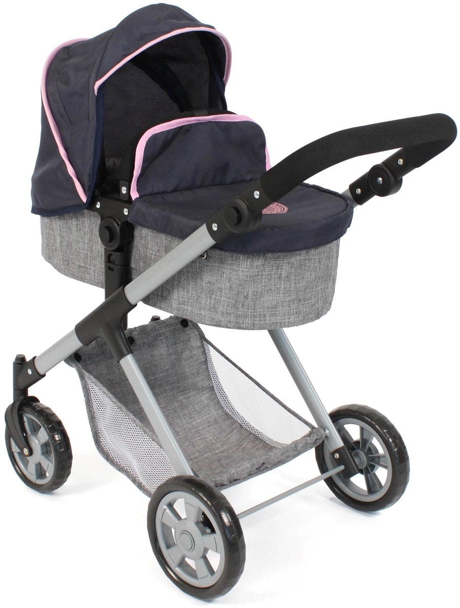 Mila combi-poppenwagen, melange grijs-marineblauw