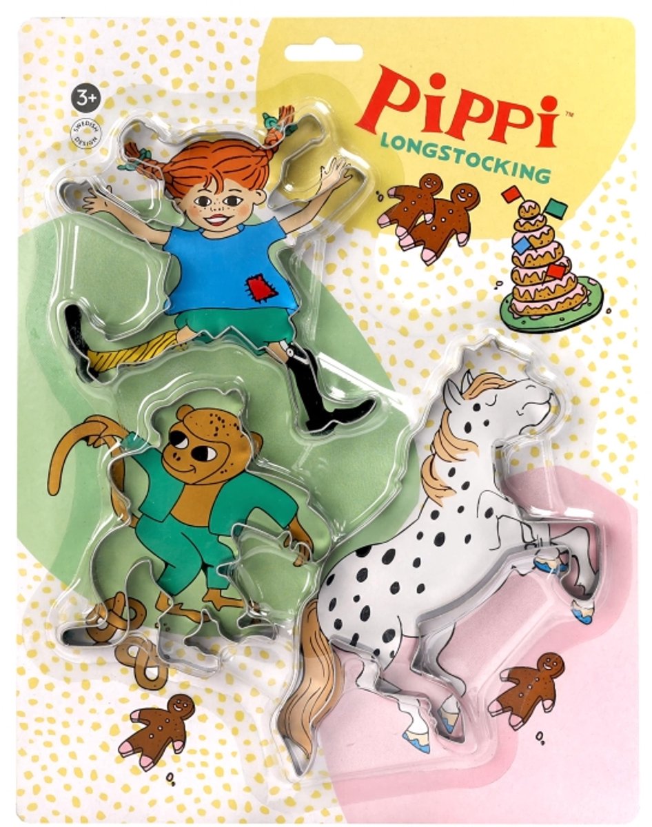 Kinderboeken Pippi Langkous bakvormen koekjesvormen set met figuren.