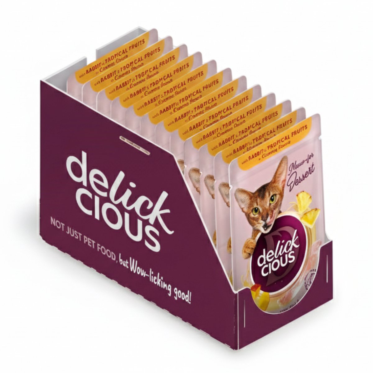 DELICKCIOUS™ volwassen katten natvoer vlokken met konijn en tropisch fruit in romige saus 12x80g