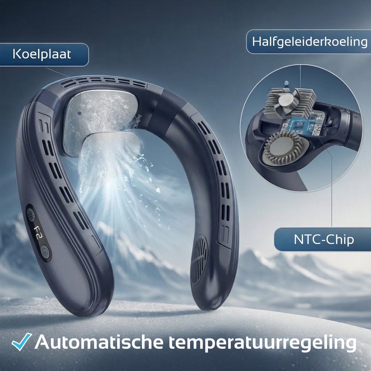 DreamGoods Nek Ventilator met Koeling & Temperatuurregeling - 2026 Pro - NTC-Chip - 6000mAh - Draadloos & Oplaadbaar - Draagbare Mini Ventilator - Nek Fan - Gezichtsventilator - Handventilator - Hals Ventilator - Nekventilator — afbeelding 8