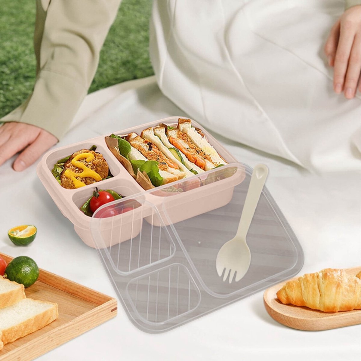 Bentobox met drie compartimenten – herbruikbaar en geschikt voor de magnetron.