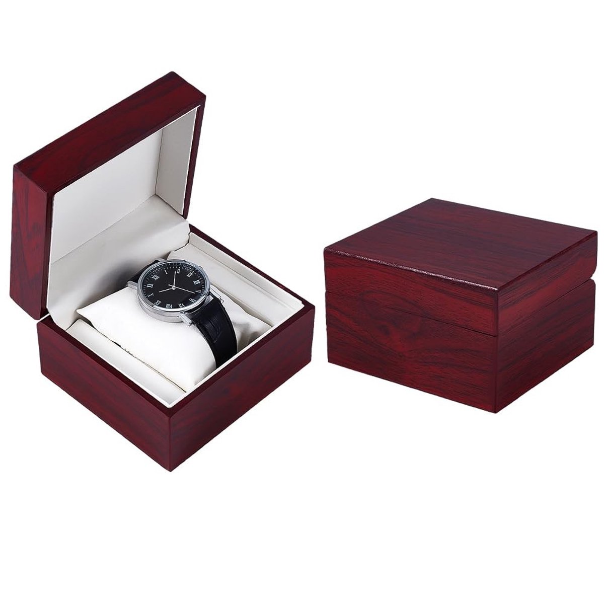 Dailygoods- Geschenkdoos Hout - Opbergorganizer voor Horloges - Bruin - Afneembaar Kussen - Duurzaam - 11,25 x 10,05 x 6,85 cm - Horlogedoos