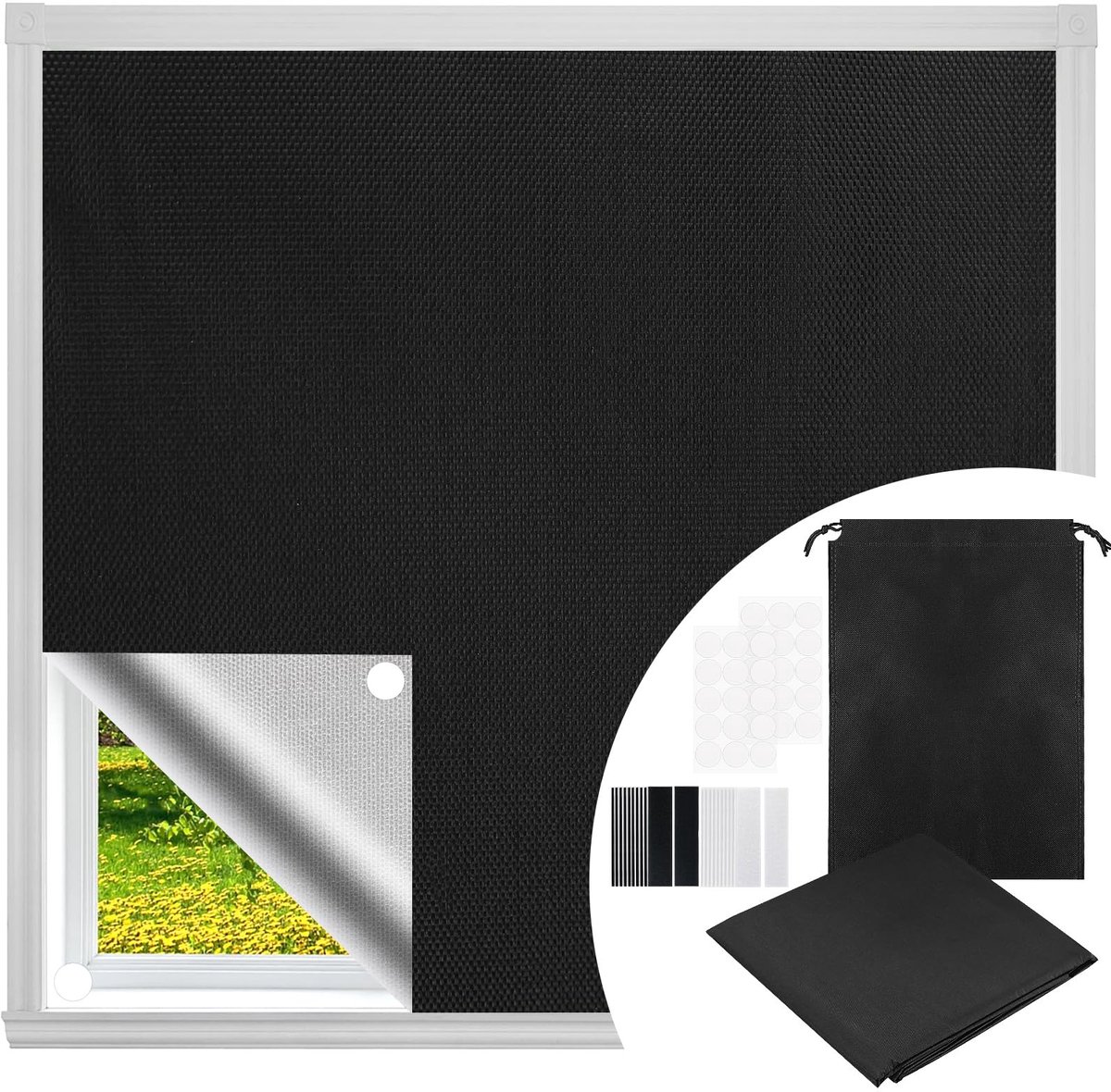 Dailygoods- Verduisteringsstofset 200 x 150 cm - Verduisterend Rolgordijn zonder Boren - Draagbare Raamverduistering - Zonwerende Gordijnen - Warmte-Isolatielaag - Hoogwaardig Polyester met PU-Coating