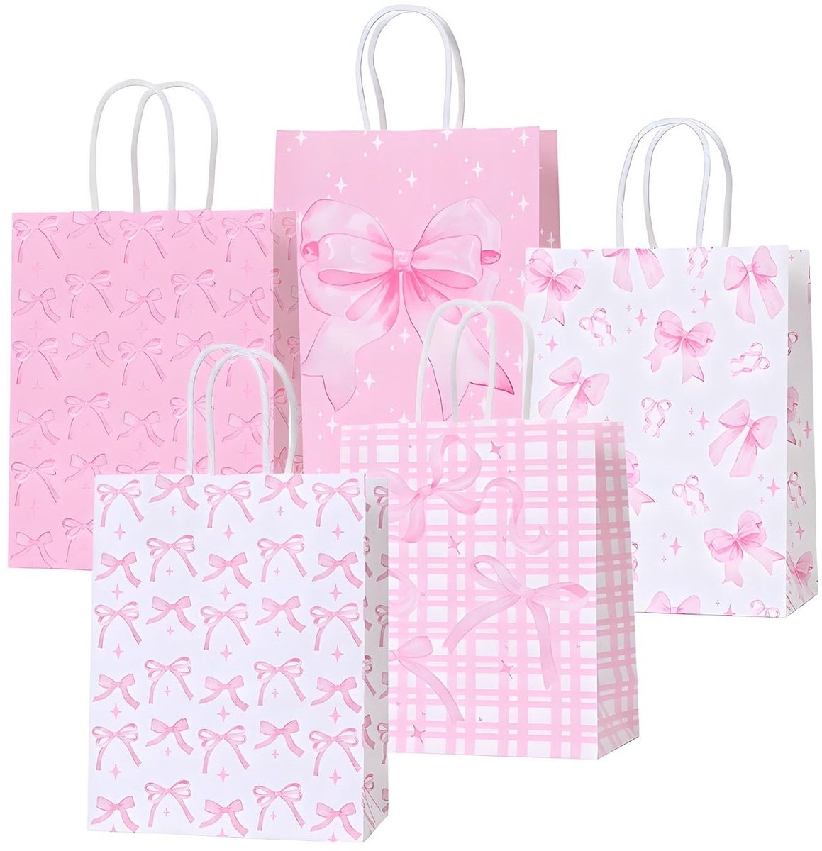 Dailygoods- Cadeauzakjes Kraftpapier 5 Stuks - Goodiebag - Inpakzakjes - Papieren Zakjes - Feestzakjes - 21 x 15 x 8 cm - Stevige Handvatten - Goodiebags