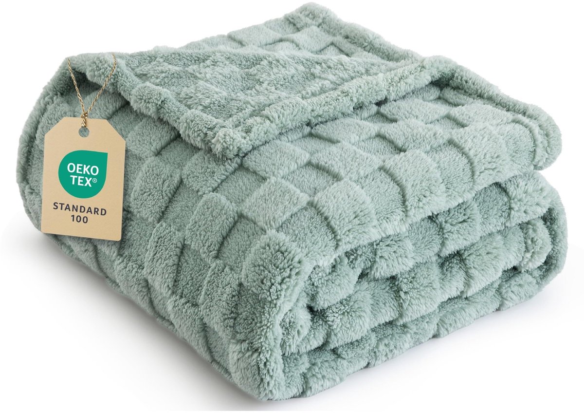 Dailygoods- Knuffeldeken 150 x 200 cm - Wollig - Fleecedeken - Zachte Geruite Deken - Schaakbordpatroon - Ultra Zacht Microvezel - Dekentje