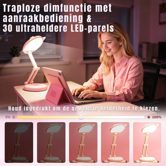 QUOVO® Bureaulamp Kinderkamer - Bureaulamp Roze - Tafellamp Kinderkamer - Roze - 16cm x 7cm x 16cm van QUOVO® — afbeelding 4