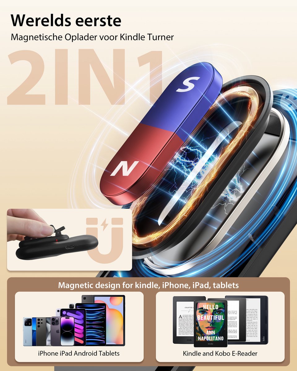 Stouchi Afstandsbediening voor E-reader - Magnetische Kindle Paginadraaiër - Geschikt voor Kindle Paperwhite, Colorsoft - Zwart – foto 3