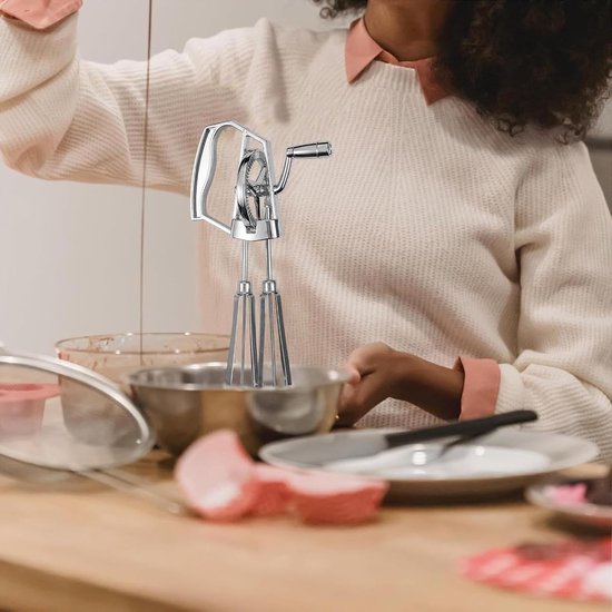 RVS Handmixer - Keuken Klopper - Bakken En Koken - Ergonomisch Ontwerp - 25.5x14 cm - Zilver van RVS — afbeelding 3