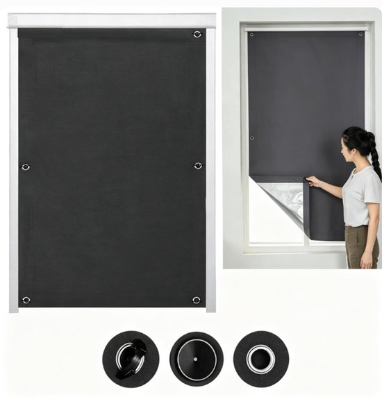 Verduisteringsgordijnen - DIY Verduisteringsdoek - 60x115 cm - Draagbare verduisteringsgordijnen - Met 7 zuignappen - Verduisterende zonwering - Zonder boren - Zonwering - Thermische isolatie - grijs