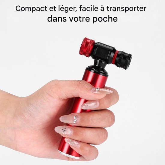 Bandenpomp - Fietspomp Scooter - Noodgeval Reparatie - Compact Aluminium - 20.6 x 12.7 x 3.2 cm - Zwart Rood — afbeelding 5