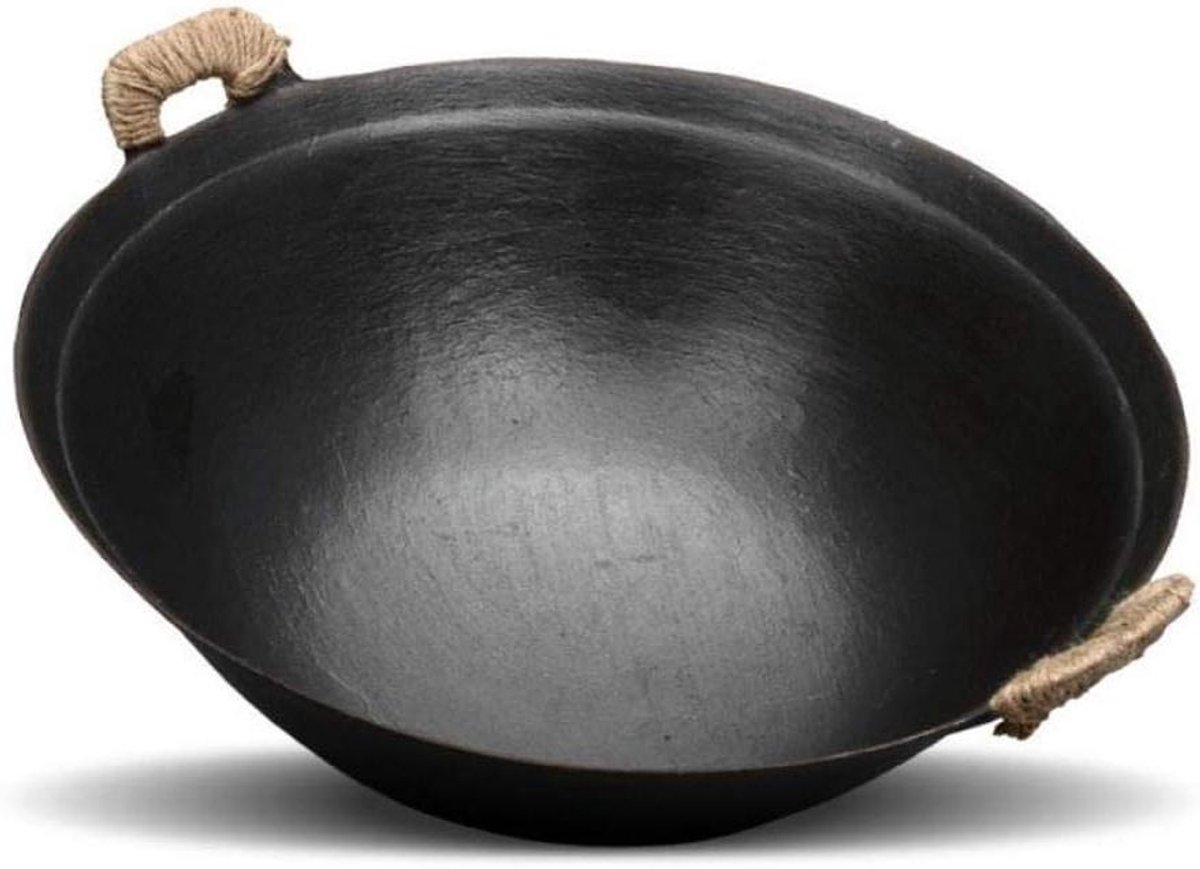 Gietijzeren Wokpan - Traditionele Wok - Roerbakken - Antiaanbaklaag - 38 cm - Zwart