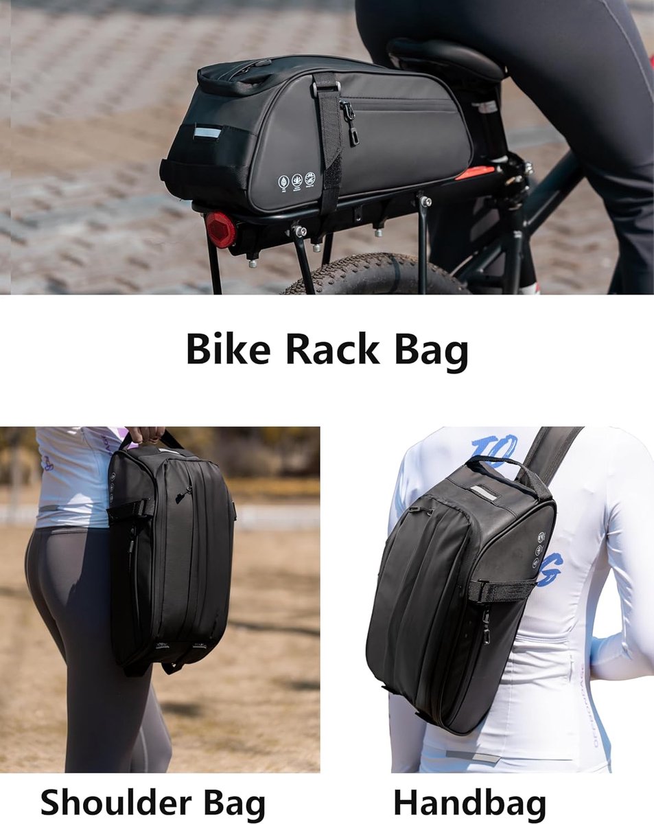 VHV-Waterdichte Fietstas Bagagedrager 8L - Multifunctionele Bagagedragertas met Regenhoes - Compacte Fietstas Achterop met Reflectoren - 3-in-1 Handtas en Schoudertas voor E-bike en Stadsfiets - Zwart — cadeau in Sport & Outdoor - foto 5