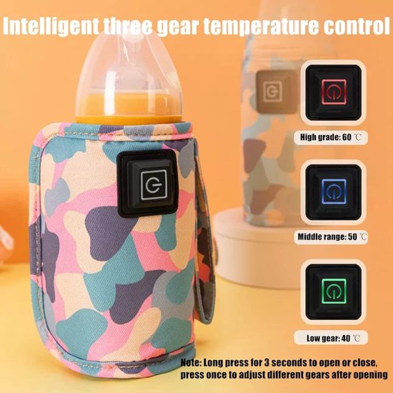 Baby Brew Bottle Warmer, USB Baby Bottle Warmer, Travel Bottle Warmer Portable Breast Milk Bottle Heaters 55-75mm for Travel Home Camouflage Pink — afbeelding 3