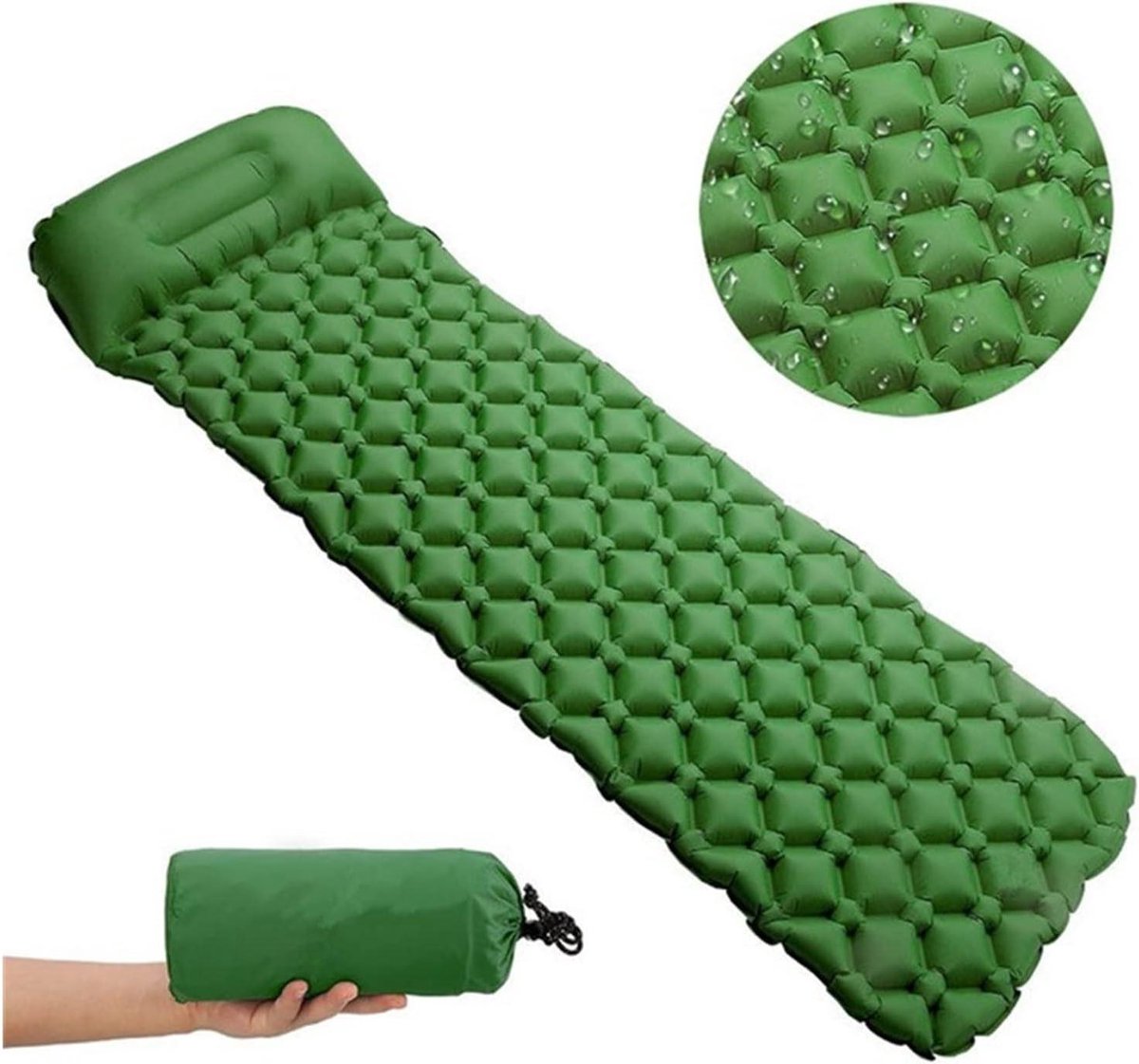 Opblaasbare Matras - Luchtbed Kussen - Kamperen Reizen - Compact Opvouwbaar - 190 cm - Groen