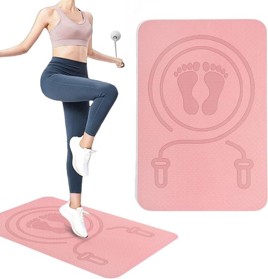 Springtouwmat - Fitnessmat - Thuis Trainen - Schokabsorberend - 40x60 cm - Roze Blauw Grijs
