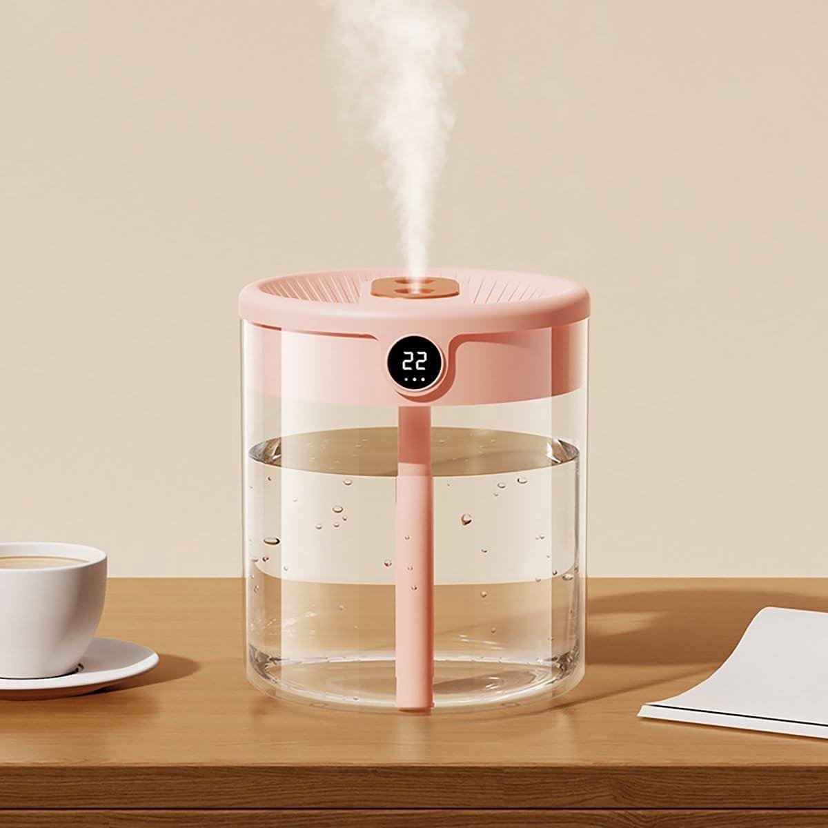 Luchtbevochtiger - Dubbele sproeier - Koele mist - LCD display - 2L tank - Roze