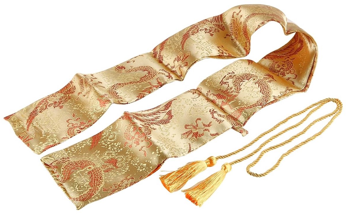 Dailygoods- Opbergtas 1,3 m - Synthetische Tas - Draagtas - Zijde Stijl - Vintage Patroon - Goudkleurig Touw - Zwaardtas