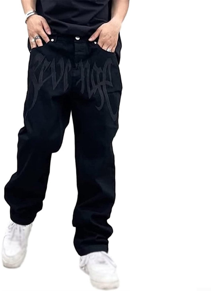 Dailygoods- Jeans Heren Baggy - Hiphop Streetwear - Skateboardbroek - Y2K Broek - Maten S t/m 4XL - 70% Polyester, Zwart