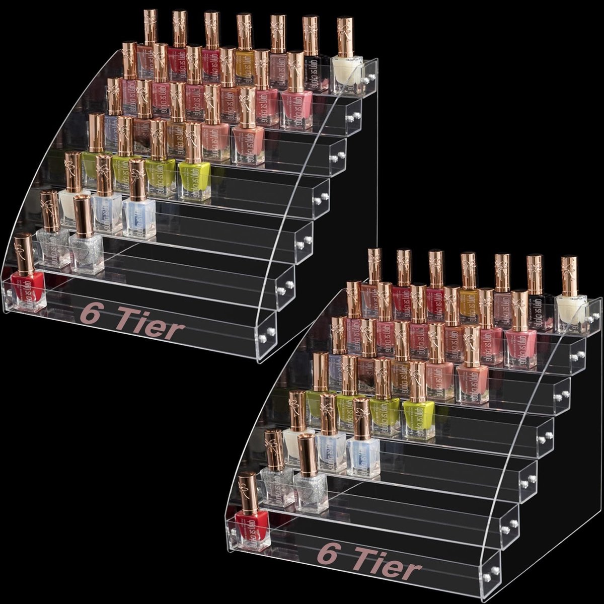 Dailygoods- Nagellak Organizer - Set van 2 Stuks - 6 Lagen - Acryl - Nagellak Display - Capaciteit voor 120 Flessen - Duurzaam en Onbreekbaar - Nagellakhouder