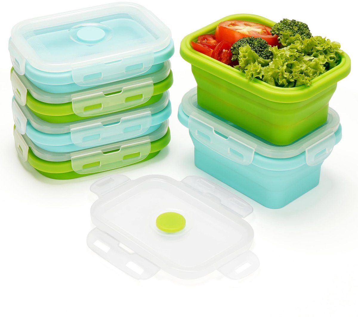 Dailygoods- Voedselopslagcontainers 6 Pak - Inklapbare Siliconen - Luchtdichte Deksels - 350ml Capaciteit - Magnetron/Diepvriesveilig - BPA-vrij - Lunchbox