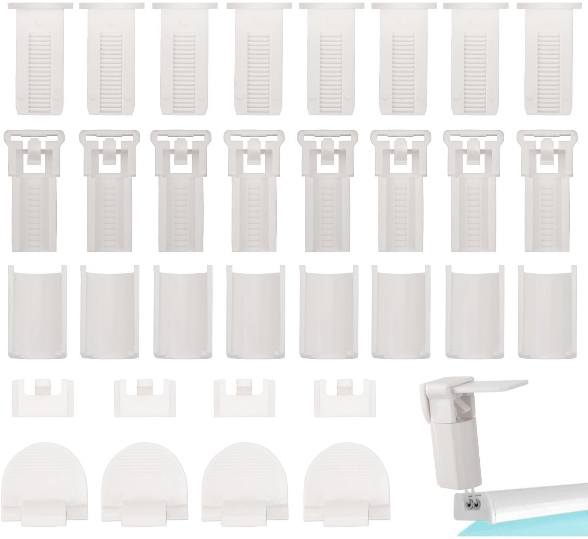 Dailygoods- Plissé Klemdragers Set - Reserveonderdelen - Bevestiging - Montage zonder Boren - Geschikt voor Hout/Metaal/Kunststof - Hoogwaardig Kunststof - Jaloezieën
