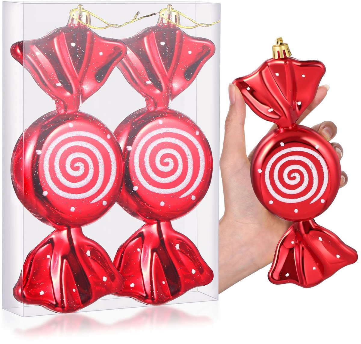 Dailygoods- Kerstsnoepornamenten 2 Stuks - Glinsterende Zuurstokken - Hangende Decoratie - Snoep Hanger - Kerstboomversiering - 19,3 cm - Kerstdecoratie