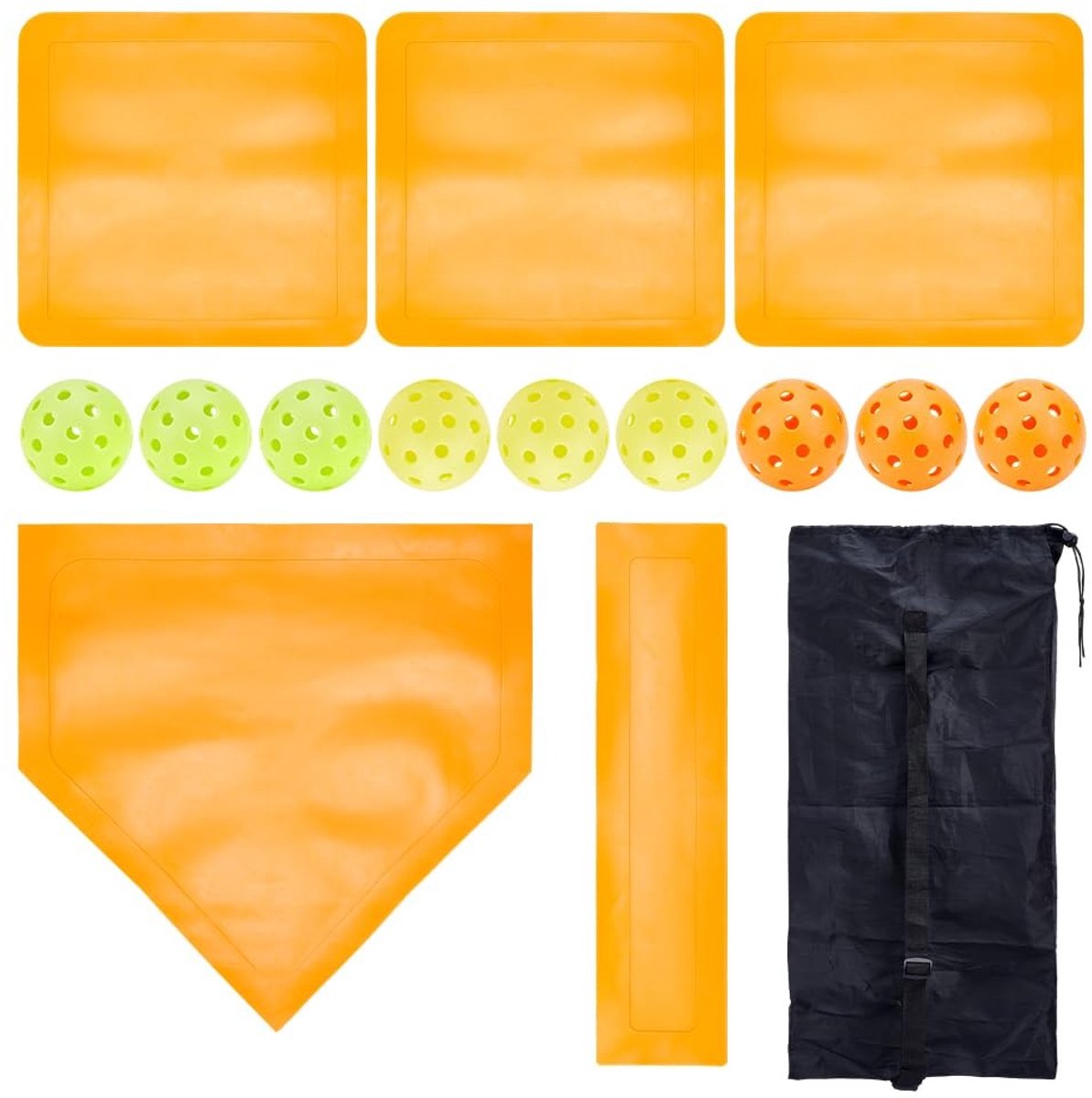 Dailygoods- Honkbalbasisset - 5 Honkbalbases - 9 TPE Trainingsballen - Buitensportuitrusting - Duurzaam Materiaal - Geschikt voor Meerdere Spellen