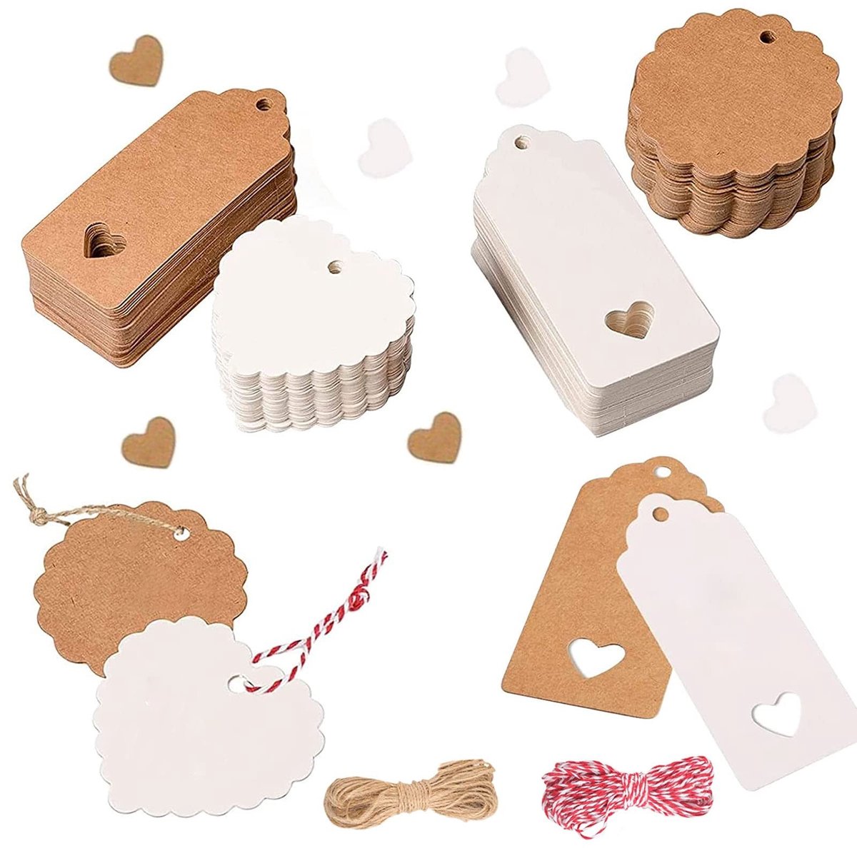 Dailygoods- Kerstcadeauhangers 200 stuks - Kraftpapieren Etiketten - Rood Touw/Jute Koord - Cadeauverpakking - Decoratie - Hoogwaardig Materiaal - Kerstetiketten
