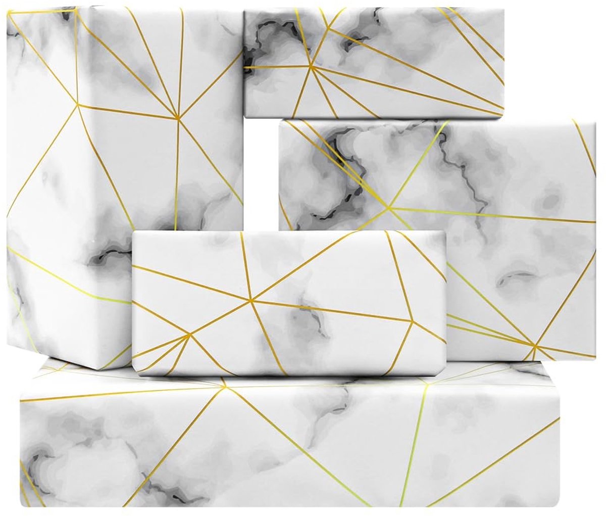 Dailygoods- Cadeaupapier Elegante Witte Marmeren Steen - Gouden Lijnprint - 4 Vellen - 50x70 cm - Luxe Inpakpapier - Geschikt voor Verjaardag/Bruiloft
