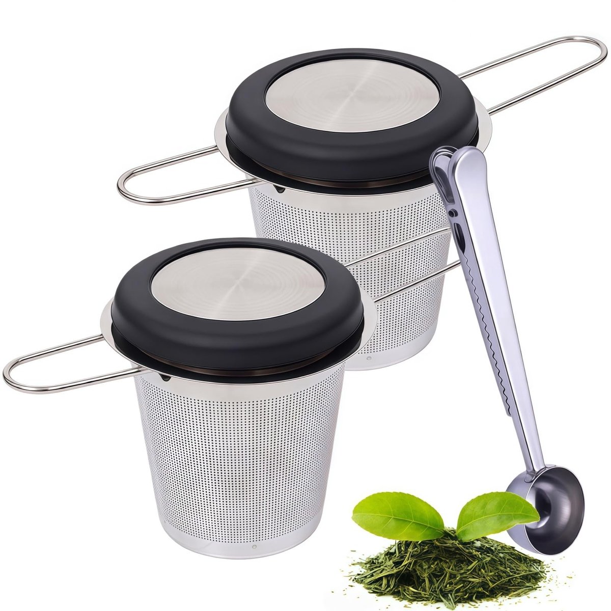 Dailygoods- Theezeef Set van 2 - Roestvrij Staal - Klapgreep - Deksel - Theefilter voor Losse Thee - Geschikt voor Theekopjes