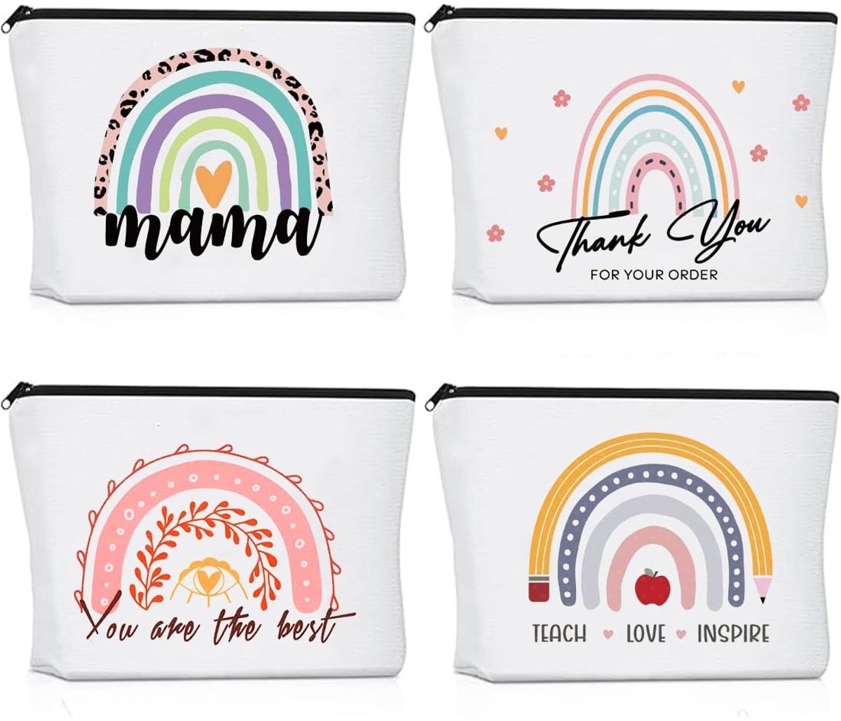Dailygoods- Geschenktasjes 4 Stuks - Multifunctionele Tas - Cadeau voor Leraren - Rainbow Hartontwerp - Ideaal voor Vrienden en Collega's - Make-uptas